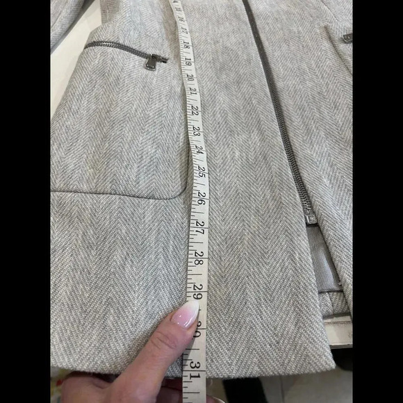 ZARA Gray Marl Herringbone Frock Blazer Jacket Zip Up Stretchy Career Medium - Picture 10 of 15